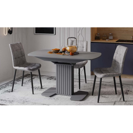 Стол обеденный ХИЛТОН тип-2(Графит матовый/Стекло матовое серое)